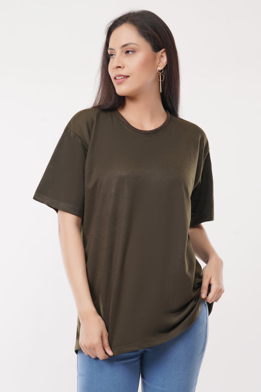 Women Oversized Olive Tshirt Front
