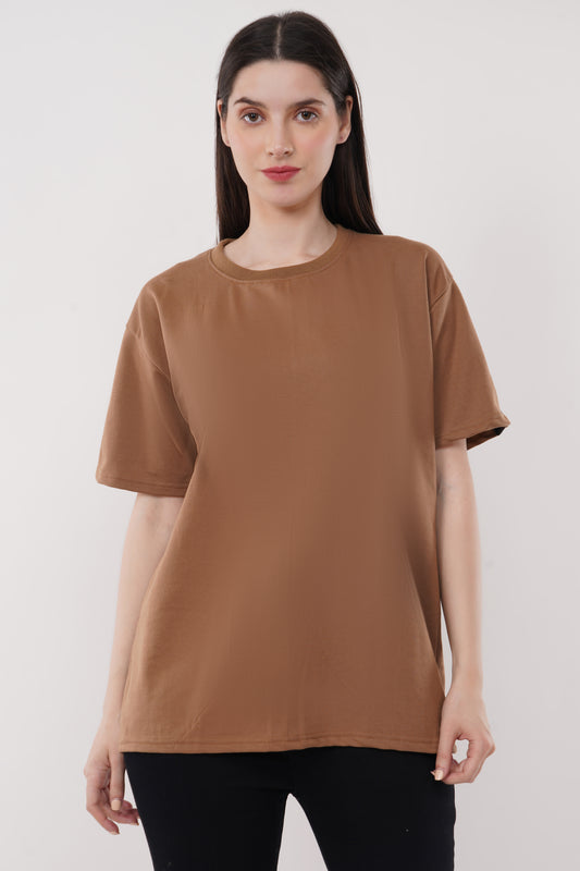 womens-camel-brown-oversized-tshirt-front